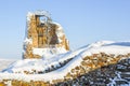 Ruins of medieval castle Lichnice near Tremosnice, Czech Republic. Sunny snowy winter day