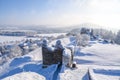 Ruins of medieval castle Lichnice near Tremosnice, Czech Republic. Sunny snowy winter day Royalty Free Stock Photo