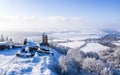 Ruins of medieval castle Lichnice near Tremosnice, Czech Republic. Sunny snowy winter day Royalty Free Stock Photo