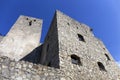 Ruins of medieval Castle Strecno above River Vah, Slovakia Royalty Free Stock Photo