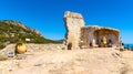 Ruins of medieval fortress castle in Exotic Botanic Garden Le Jardin de Exotique on top of historic town of Eze in France Royalty Free Stock Photo