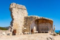 Ruins of medieval fortress castle in Exotic Botanic Garden Le Jardin de Exotique on top of historic town of Eze in France Royalty Free Stock Photo