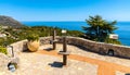 Ruins of medieval fortress castle in Exotic Botanic Garden Le Jardin de Exotique on top of historic town of Eze in France Royalty Free Stock Photo