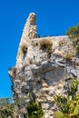 Ruins of medieval fortress castle in Exotic Botanic Garden Le Jardin de Exotique on top of historic town of Eze in France Royalty Free Stock Photo