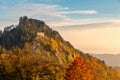 The ruins of the medieval Vrsatec castle at autumn sunset Royalty Free Stock Photo