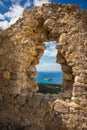Ruins of Monolithos castle on Rhodes island in Greece Royalty Free Stock Photo