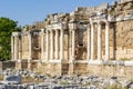 Ruins of Monumental Fountain Nymphaeum in ancient Side, Antalya, Turkey Royalty Free Stock Photo