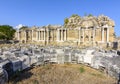Ruins of Monumental Fountain Nymphaeum in ancient Side, Antalya, Turkey Royalty Free Stock Photo