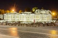 Ruins of Monumental Fountain Nymphaeum in ancient Side at night, Antalya, Turkey Royalty Free Stock Photo