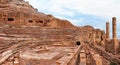 Ruins of Nabataean amphitheatre or open theater in Petra, Jordan Royalty Free Stock Photo