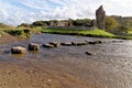 Ruins of Ogmore Castle in Vale of Glamorgan river