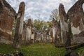 The ruins of an old abandoned church. A large ruined old building of church