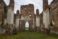 The ruins of an old abandoned church. A large ruined old building of church.