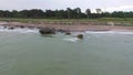 Ruins of an old abandoned military fort, bunkers on the Baltic Sea beach in Karosta Liepaja, Latvia. Part of an old fort in the