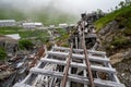 Ruins of an old abandoned mining ore track at Independence Mine