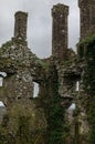 Ruins of an old abandoned stone building covered by vegetation. Irish landscape Royalty Free Stock Photo