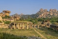 Ruins of old bazaar in front of Krishna Temple in Hampi.