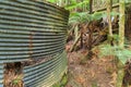 Abandoned gold mining equipment, New Zealand. Cyanide tank and hopper