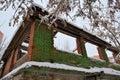 The ruins of an old brick house covered with snow Royalty Free Stock Photo