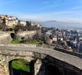 Ruins of old bridge at old town Cita Alta of Bergamo town in Italy Royalty Free Stock Photo