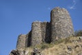 Ruins of an old castle. Entrance door and window of an old castle. Fortress towers and walls