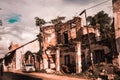 Ruins of old destroyed building. Rustic building debris