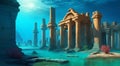 Ruins of an old historical legendary city under water. The Atlantic. A lost civilization. Generative AI Royalty Free Stock Photo