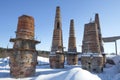 Ruins of old lime kilns close-up. Ruskeala, Karelia