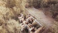 Ruins of the old manor house aerial photo. destroyed building top view Royalty Free Stock Photo