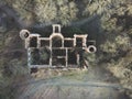 Ruins of the old manor house aerial photo. destroyed building top view Royalty Free Stock Photo