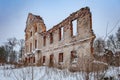 The ruins of the old manor house, winter snow day. Royalty Free Stock Photo