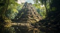 Ruins of old Mayan Pyramid hidden deep in the jungle