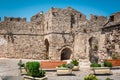 Ruins of old medieval fortress in Rhodes town on Rhodes island, Greece Royalty Free Stock Photo