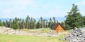 Ruins of old monastery behind meadow in Slovak Paradise Royalty Free Stock Photo