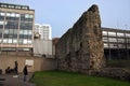 Ruins of Roman walls still standing, London, UK.