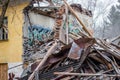 Ruins of an old two-story brick building with trimmer joists