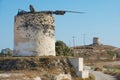 Ruins of old windmills at Santorini, Greece. Royalty Free Stock Photo