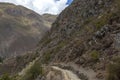 Peruvian mountain landscape with Ruins of Ollantaytambo in Sacred Valley of the Incas in Cusco, Peru Royalty Free Stock Photo