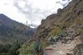 Peruvian mountain landscape with Ruins of Ollantaytambo in Sacred Valley of the Incas in Cusco, Peru