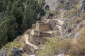 Peruvian mountain landscape with Ruins of Ollantaytambo in Sacred Valley of the Incas in Cusco, Peru Royalty Free Stock Photo