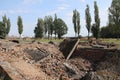 The ruins of one of the crematoriums at the Nazi concentration camp of Auschwitz Birkenau