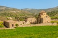 Ruins of Panagia tou Sinti ortodox Monastery with temple in the center, Troodos, Cyprus