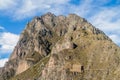 Ruins of Pinkulluna Inca storehouses above village Ollantaytambo, Sacred Valley of Incas, Pe