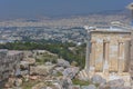 Ruins of Propylaea, the monumental gateway that serves as the entrance to the Acropolis of Athens ruins, famous tourist attraction Royalty Free Stock Photo