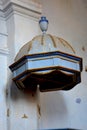 Ruins. Pulpit Inside fortified medieval saxon evangelic church in the village Felmer, Felmern, Transylvania, Romania. Royalty Free Stock Photo