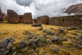 Ruins of the village of Pumamarka - Puma Marka, and llamas. Peru