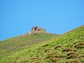 Ruins of Qaleh Dokhtar , Sassanid fire temple  on top of mountain peak in Alborz mountains , Iran Royalty Free Stock Photo