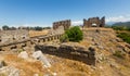 Ruins of the roman bazilica and nymphaeum in the antiquity city of Aspendos Royalty Free Stock Photo