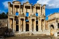Ruins of Roman building of Celsus Library in Ephesus, Turkey Royalty Free Stock Photo