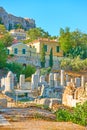 Ruins of Roman Forum and Plaka district in Athens